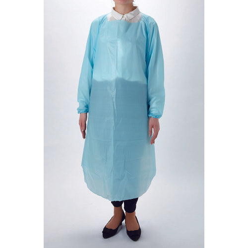 TRUSCO ポリエチレン使い捨て袖付エプロン サイズフリー ブルー (10枚入)