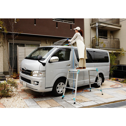 ハセガワ 脚部伸縮式アルミ足場台 101〜124cm 天板幅広タイプ