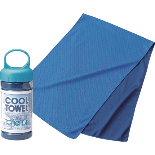 緑十字 冷感タオル クールタオル(カラビナボトル付) ブルー 300×950mm