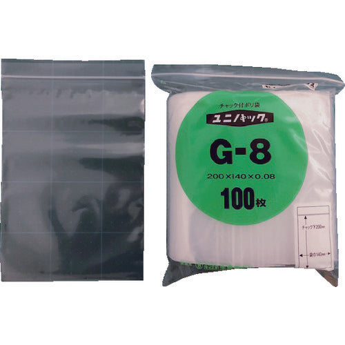 セイニチ チャック付ポリ袋 ユニパック(厚手) G−8 透明 縦200×横140×厚さ0.08mm 100枚入