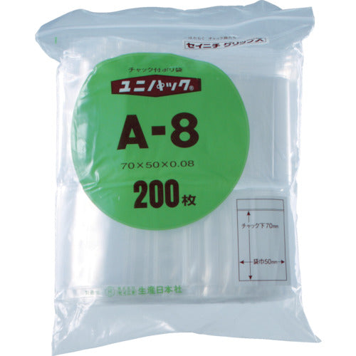 セイニチ チャック付ポリ袋 ユニパック(厚手) I−8 透明 縦280×横200×厚さ0.08mm 100枚入