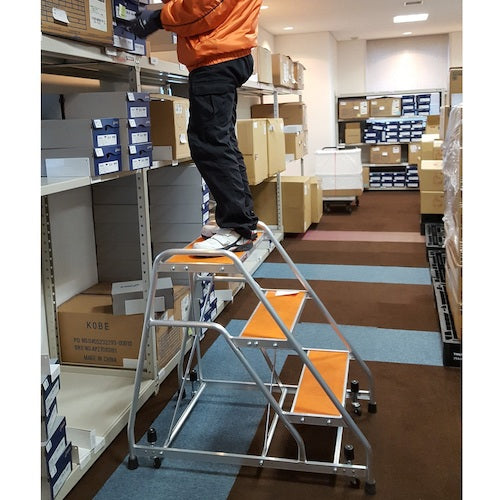 TRUSCO アルミ製作業用踏台 マグネット保持キャスター 高さ0.9m3段