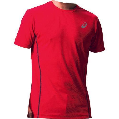アシックス 半袖シャツ ウィンジョブR ハーフスリーブクールトップ クラシックレッド×ダークグレー