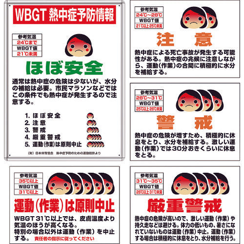 ユニット 熱中症対策標識 WBGT熱中症予防情報 マグネット標識4枚セット