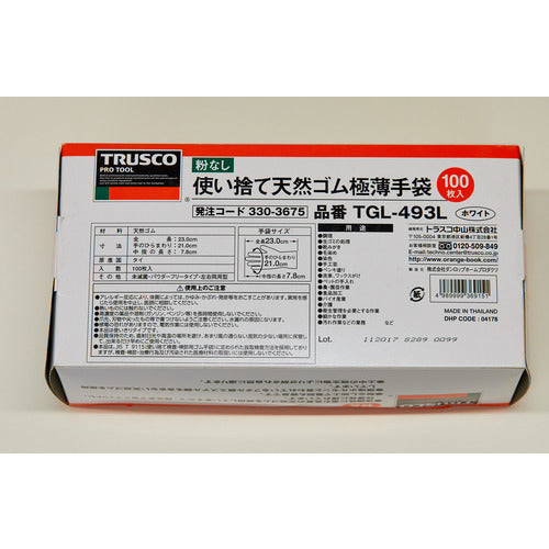TRUSCO 使い捨て極薄手袋  L ホワイト （100枚入）
