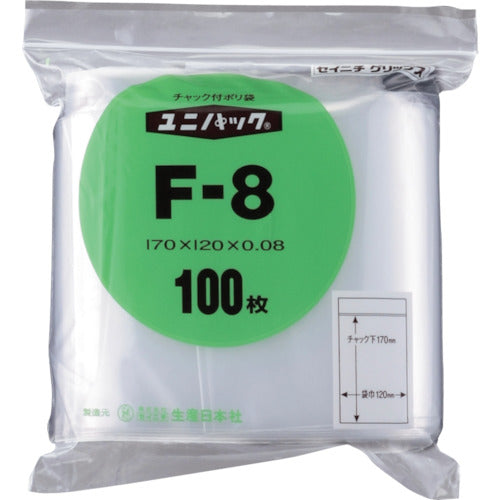 セイニチ チャック付ポリ袋 ユニパック（厚手） F−8 透明 縦170×横120×厚さ0.08mm 100枚入